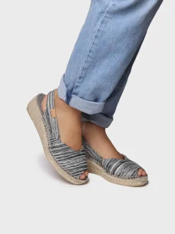 Toni Pons Cuñas Medias | Abiertas | BERI-RG - Alpargata peep toe de mujer con cuña y tejido rayado | BERI-RG