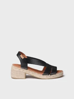 Toni Pons Cuñas Medias | Abiertas | DAMA - Alpargata de mujer con tacón ancho y elásticos metalizados | DAMA