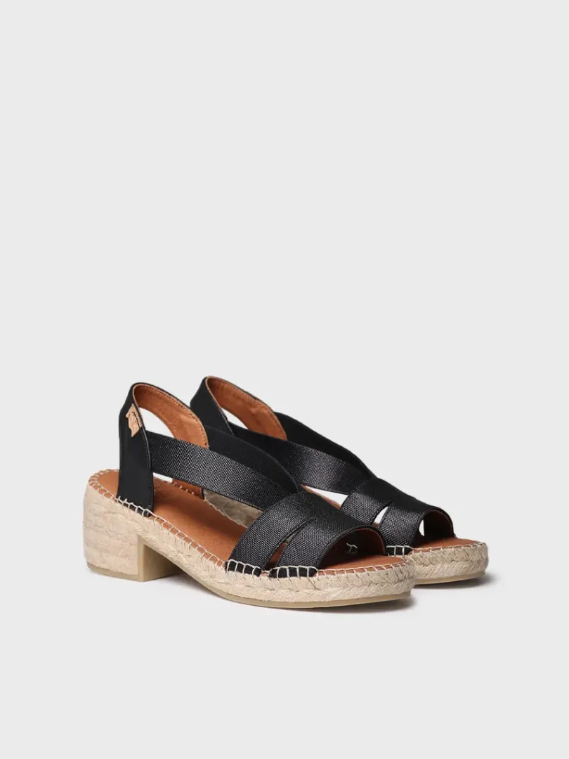 Toni Pons Cuñas Medias | Abiertas | DAMA - Alpargata de mujer con tacón ancho y elásticos metalizados | DAMA