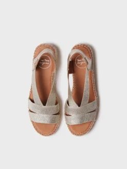 Toni Pons Cuñas Medias | Abiertas | DAMA - Alpargata de mujer con tacón ancho y elásticos metalizados | DAMA