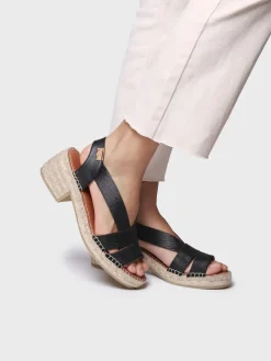 Toni Pons Cuñas Medias | Abiertas | DAMA - Alpargata de mujer con tacón ancho y elásticos metalizados | DAMA