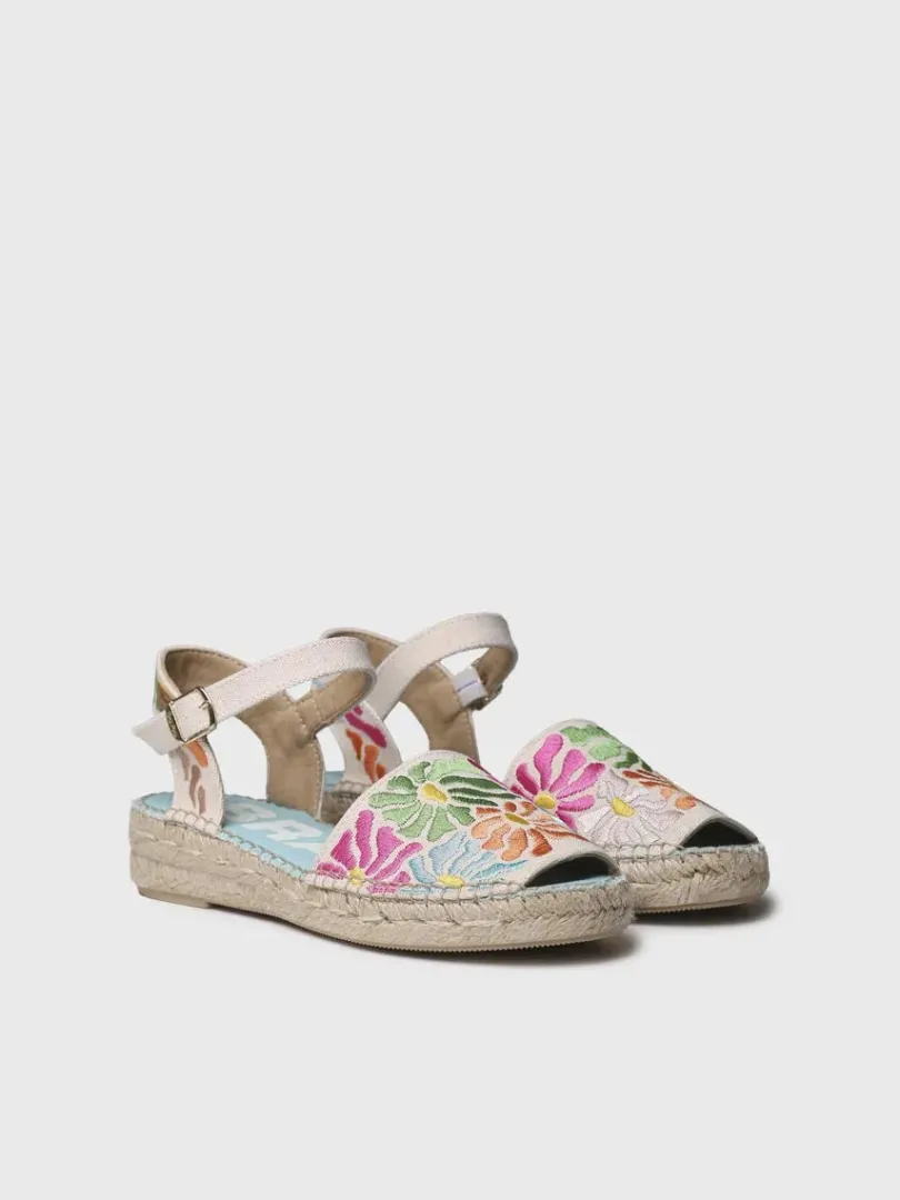 Toni Pons Abiertas | Cuñas Bajas | GARBET - Sandalia plana de mujer con bordado multicolor | GARBET