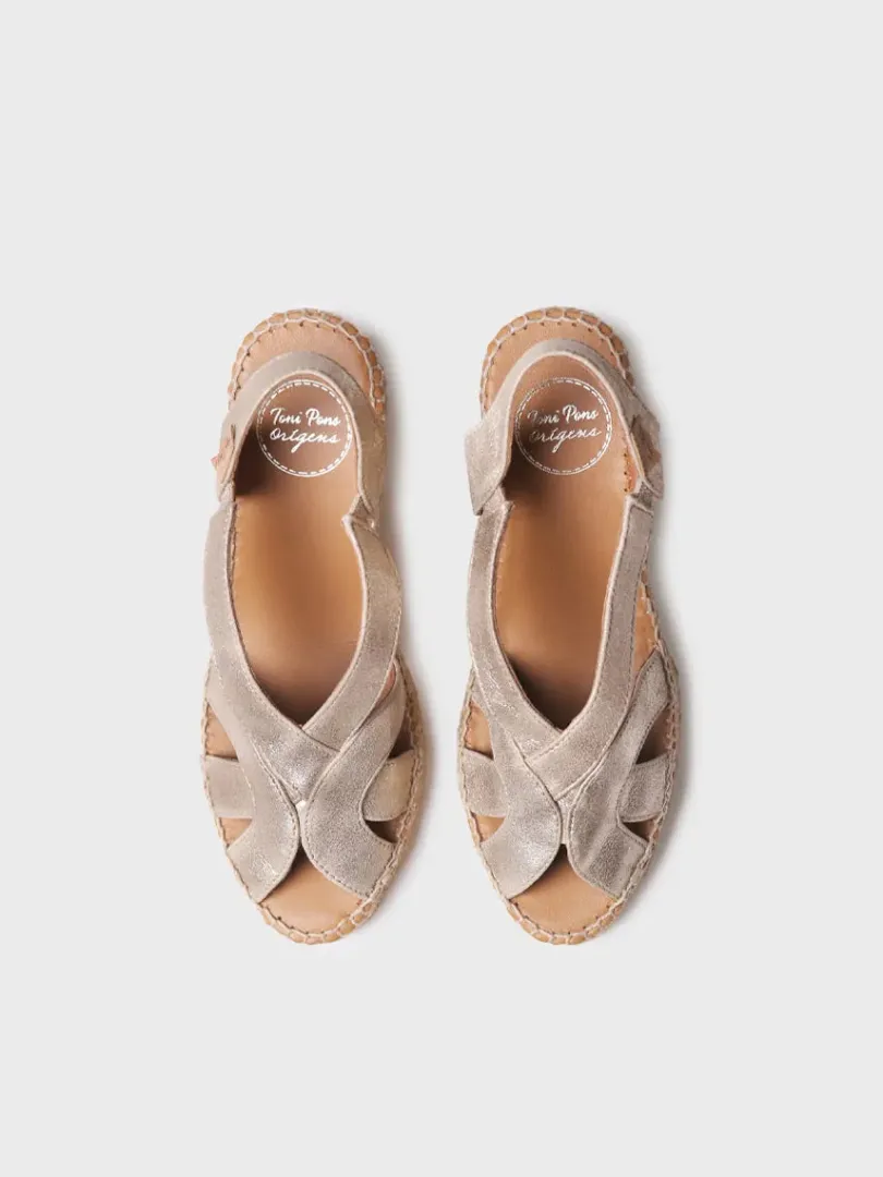 Toni Pons Cuñas Medias | Abiertas | LUCIA-AS - Alpargata de mujer en piel metalizada con cuña y elásticos | LUCIA-AS