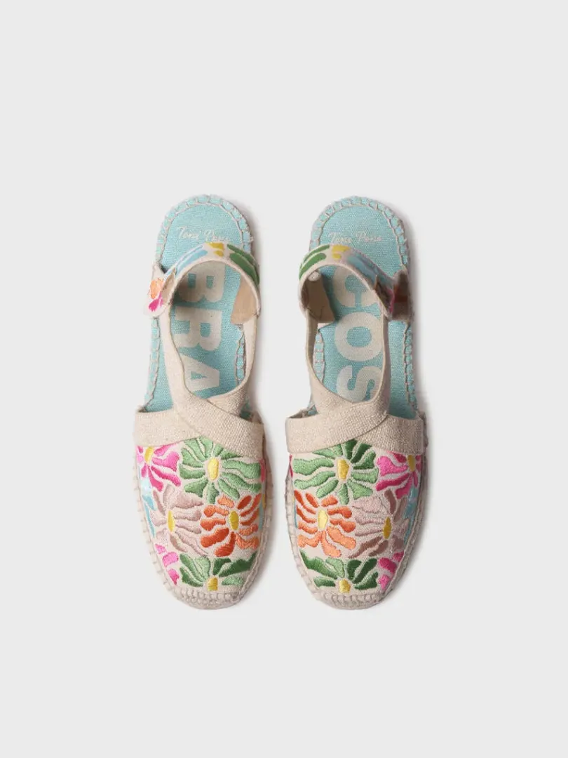 Toni Pons Cuñas Medias | Cerradas | MONTJOI - Alpargata de cuña de mujer con bordados multicolor | MONTJOI