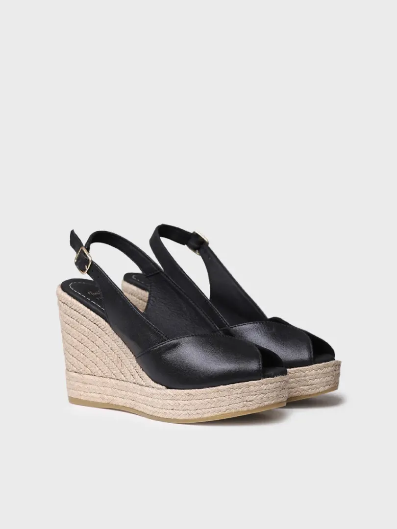 Toni Pons Cuñas Altas | Plataformas | OPRAH - Alpargata peep toe alta de mujer en piel con cuña | OPRAH