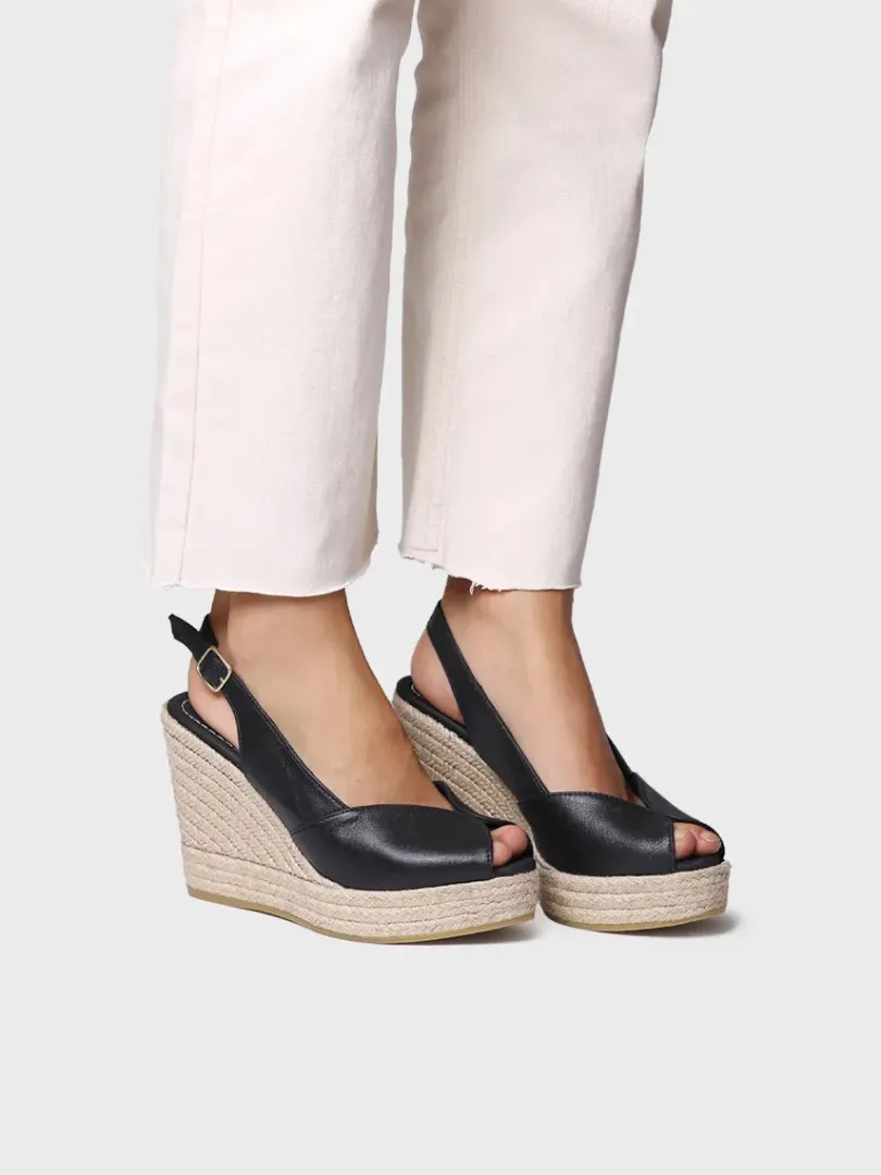 Toni Pons Cuñas Altas | Plataformas | OPRAH - Alpargata peep toe alta de mujer en piel con cuña | OPRAH