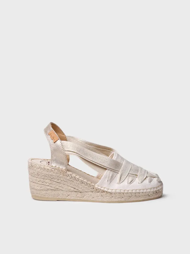 Toni Pons Cuñas Medias | Cerradas | TRACY-CZ - Alpargata de mujer en algodón crudo con cuña y cintas | TRACY-CZ