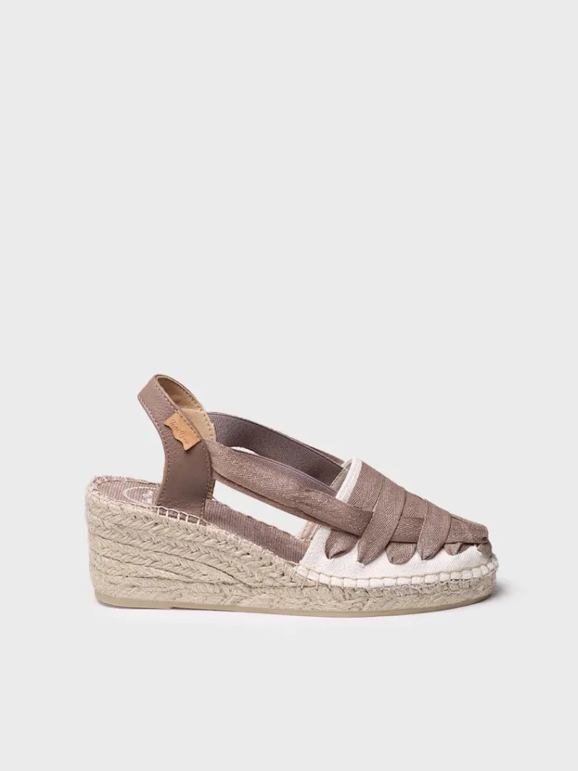 Toni Pons Cuñas Medias | Cerradas | TRACY-CZ - Alpargata de mujer en algodón crudo con cuña y cintas | TRACY-CZ