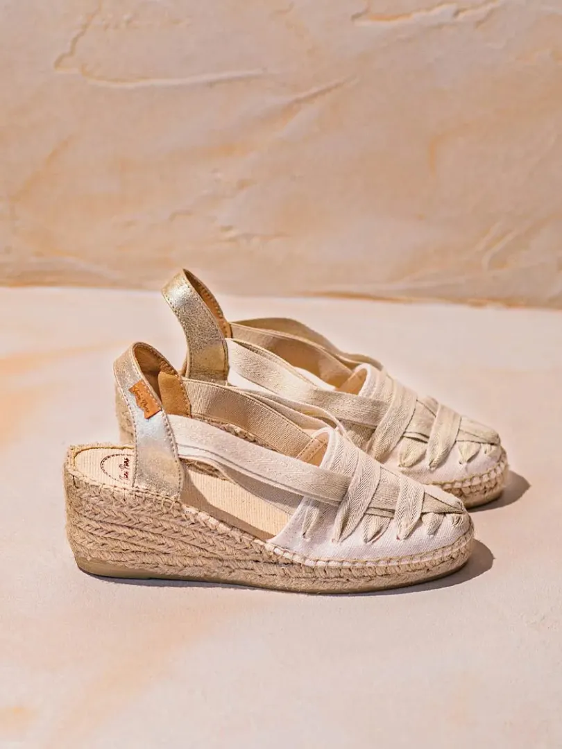Toni Pons Cuñas Medias | Cerradas | TRACY-CZ - Alpargata de mujer en algodón crudo con cuña y cintas | TRACY-CZ