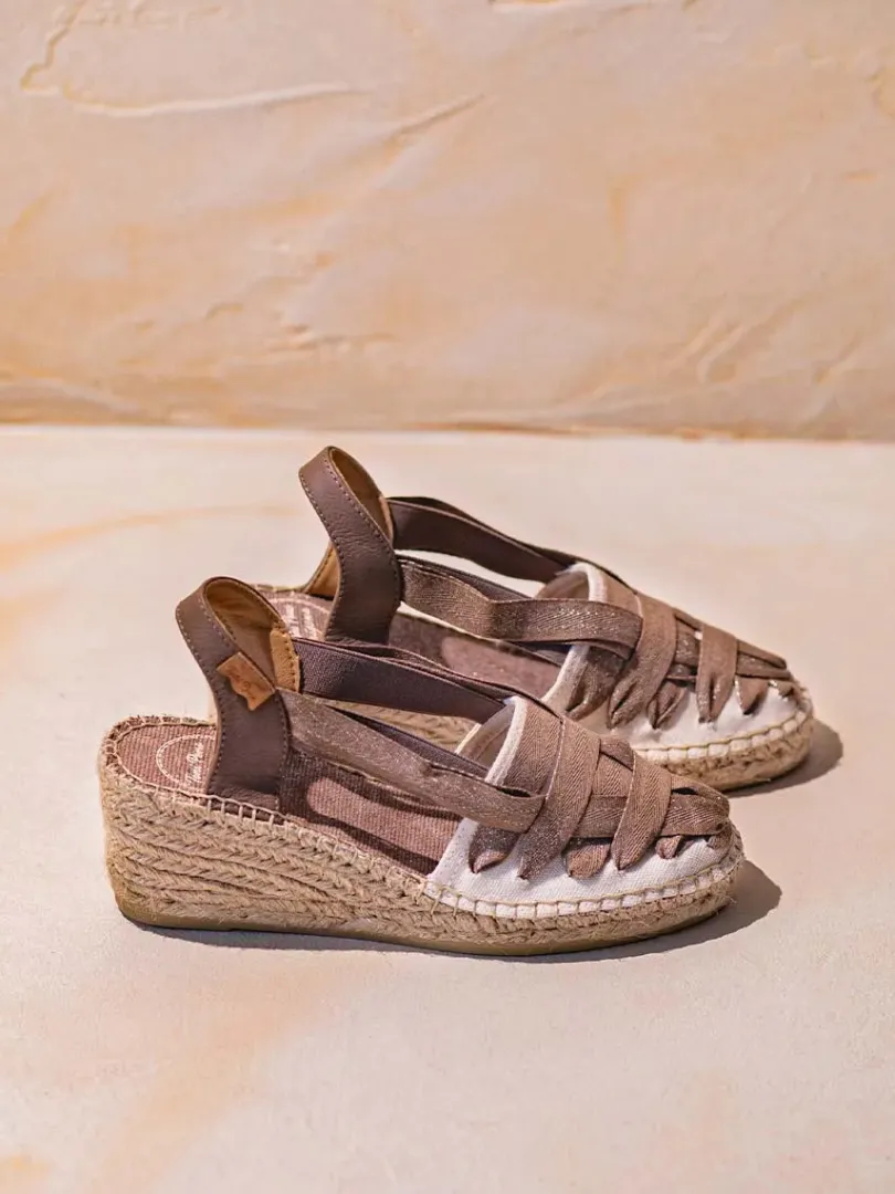 Toni Pons Cuñas Medias | Cerradas | TRACY-CZ - Alpargata de mujer en algodón crudo con cuña y cintas | TRACY-CZ