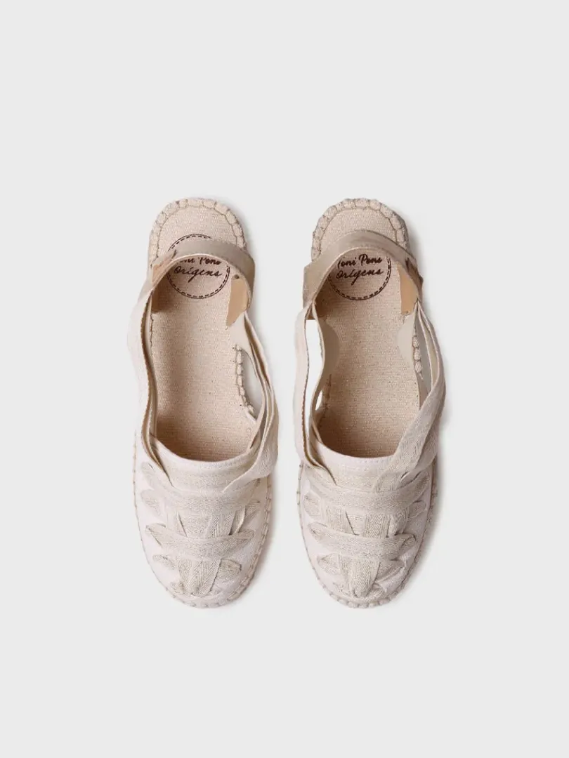 Toni Pons Cuñas Medias | Cerradas | TRACY-CZ - Alpargata de mujer en algodón crudo con cuña y cintas | TRACY-CZ