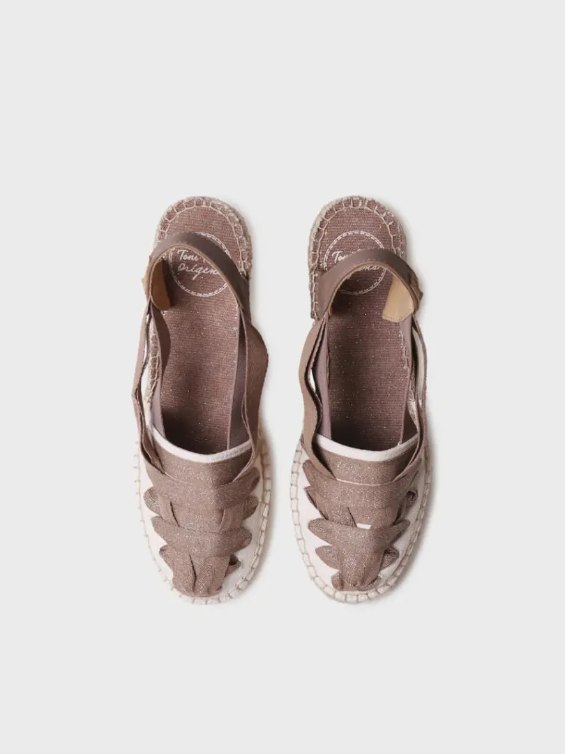 Toni Pons Cuñas Medias | Cerradas | TRACY-CZ - Alpargata de mujer en algodón crudo con cuña y cintas | TRACY-CZ