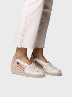 Toni Pons Cuñas Medias | Cerradas | TRACY-CZ - Alpargata de mujer en algodón crudo con cuña y cintas | TRACY-CZ