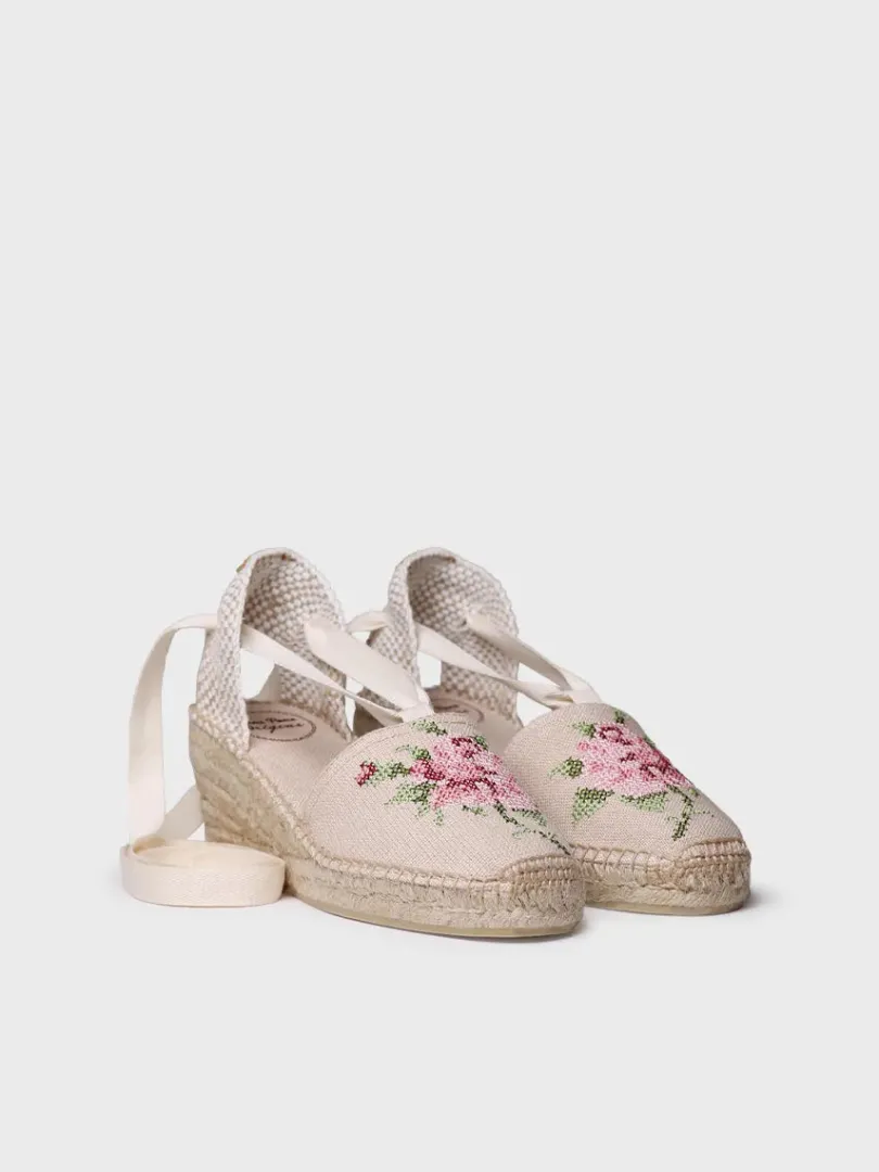 Toni Pons Cuñas Medias | Cerradas | VENECIA - Alpargata vegana de mujer en algodón con bordado y cuña | VENECIA
